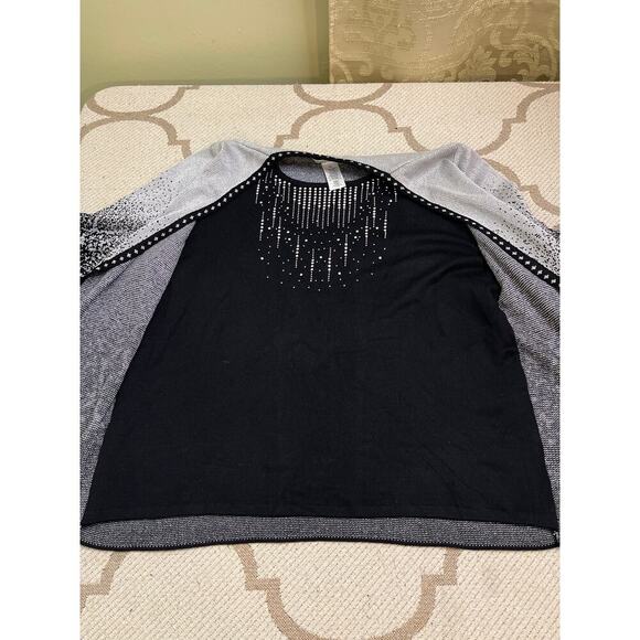 Alfred Dunner layered sweater/cardigan silver black studded 3/4 sleeves,size PXL - Picture 8 of 12